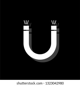 Magnet. White flat simple icon with shadow