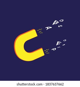 Magnet withtypography icon isolated on blue background.