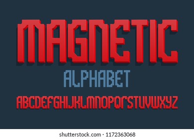 Magnetic alphabet. Red gradient 3d letters font. Isolated english alphabet.