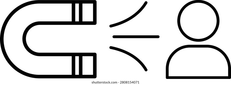Magnetic attraction concept with human silhouette and horseshoe magnet repulsion force