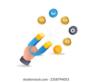 Magnetic attraction for strategic business flat isometric illustration