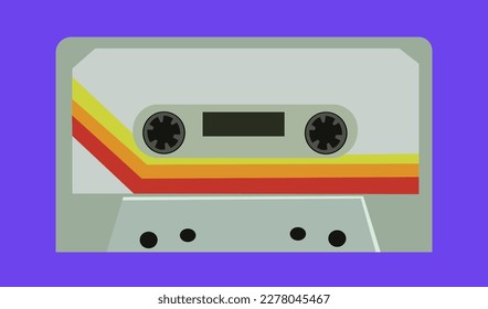 magnetic cassette in flat style.isolated cassette with sticker with stripes in vector.