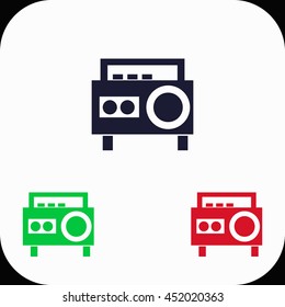 Magnetic cassette player Illustration set. Blue, green, red icon.