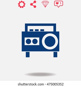 Magnetic cassette player vector icon on grey background.