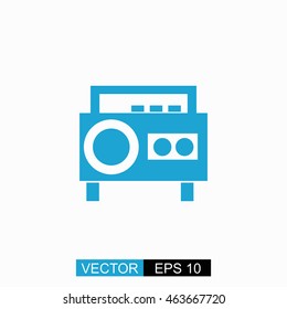 Magnetic cassette player vector. Isolated blue icon on white background.