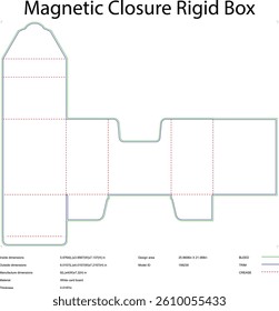 Magnetic Closure Rigid Box Die Cut Template Vector Diagram For Packaging Design And Manufacturing With Bleed Trim And Crease Lines