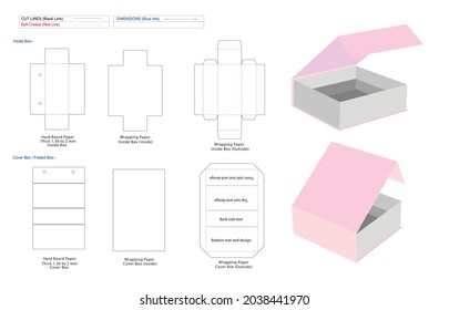 Magnetic Closure Rigid Box Dieline And Pale Pink 3D Box For Mockup