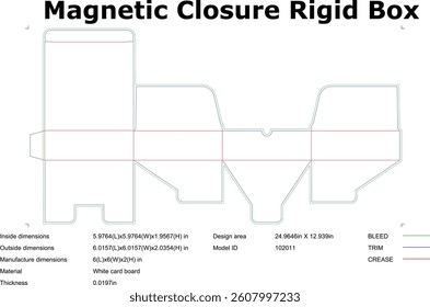 Magnetic Closure Rigid Box Packaging Design Template Dimensions