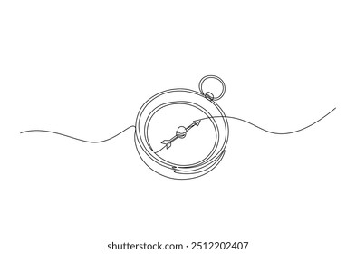 Magnetic compass continuous one line drawing. Land, sea, navigation, geography compass single line art illustration. Editable vector.