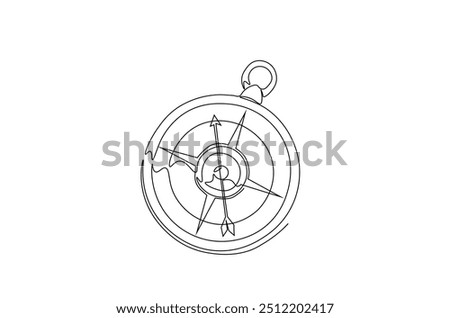 Magnetic compass continuous one line drawing. Land, sea, navigation, geography compass single line art illustration. Editable vector.