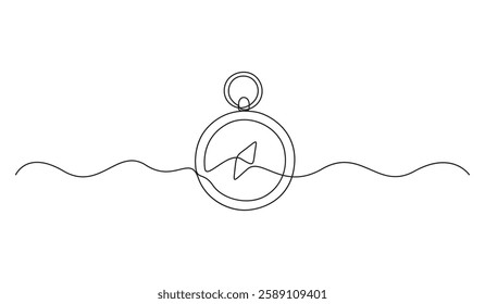 Magnetic compass continuous single line drawing. Land, sea, navigation, geography compass one line art vector illustration