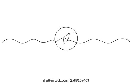 Magnetic compass continuous single line drawing. Land, sea, navigation, geography compass one line art vector illustration