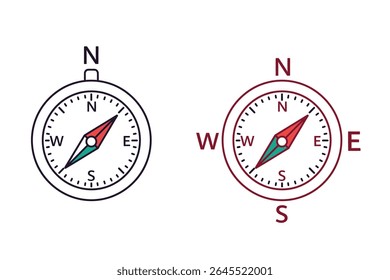 Magnetic Compass Icon with North and South Direction Symbols – Navigation Element
