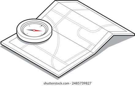 Magnetic compass on map. Travel, geography, history, navigation, tourism and exploration concept background. Retro compass on geography map.
