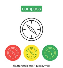 Magnetic compass outline icons set. Editable stroke cartography and topography sign for mobile application. Global navigation vector illustration isolated on white background.