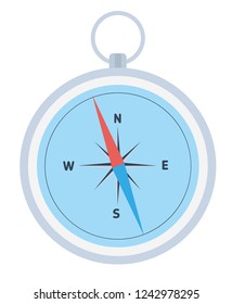 Magnetic compass, tourism and exploration. equipment. Design element for poster, card. Vector illustration. Flat cartoon vector illustration