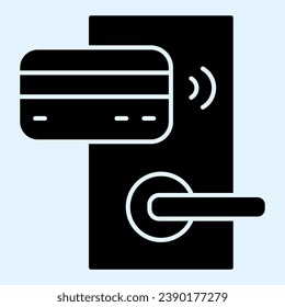 Magnetic door lock solid icon. Swiping handle with plastic key card. Horeca vector design concept, glyph style pictogram on white use for and app. Eps 10.