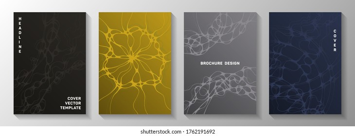 Magnetic field concept abstract vector covers. Liquid curve lines bubble backgrounds. Colorful notebook vector templates. Radiology cover pages graphic design set.