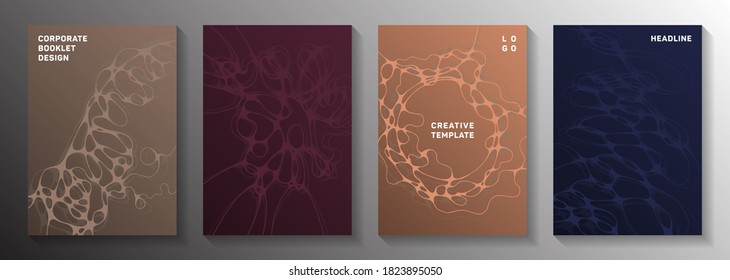 Magnetic field concept abstract vector covers. Complex curve lines rete backgrounds. Colorful notebook vector templates. Radiology cover pages graphic design set.
