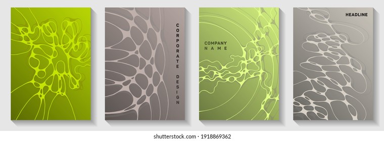 Magnetic field concept abstract vector covers. Linked curve lines net textures. Minimal banner vector layouts. Radiology cover pages graphic design set.