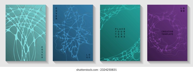 Magnetic field concept abstract vector covers. flexible waves network backdrops. Openwork cover vector layouts. Science fiction cover pages graphic design set.