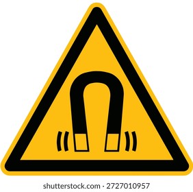 Ícone do quadro de aviso de perigo de campo magnético, perigo de área do campo magnético. Cuidado e área perigosa. Sinal amarelo de segurança, choque de perigo. Manter fora aviso de cuidado e zona de risco. Ilustração de ícone de vetor.