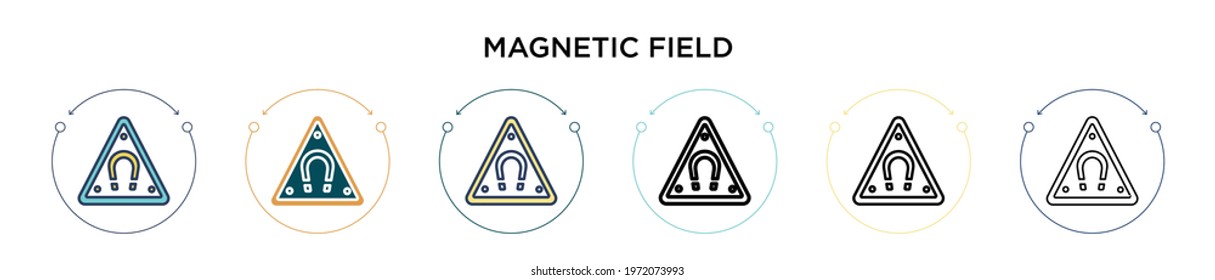 Magnetic field icon in filled, thin line, outline and stroke style. Vector illustration of two colored and black magnetic field vector icons designs can be used for mobile, ui, web