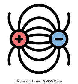 Magnetic field icon in flat line style representing magnetism electromagnetic forces and physics ideal for science education and technology concepts.