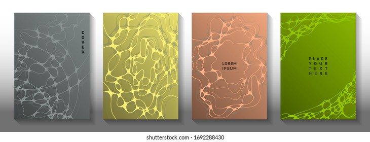 Magnetic field idea abstract vector covers. Smooth waves net textures. Modern title page vector layouts. Radiology cover pages graphic design set.