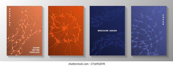 Magnetic field idea abstract vector covers. Crossed waves geometry textures. Soft notebook vector templates. Radio physics cover pages graphic design set.