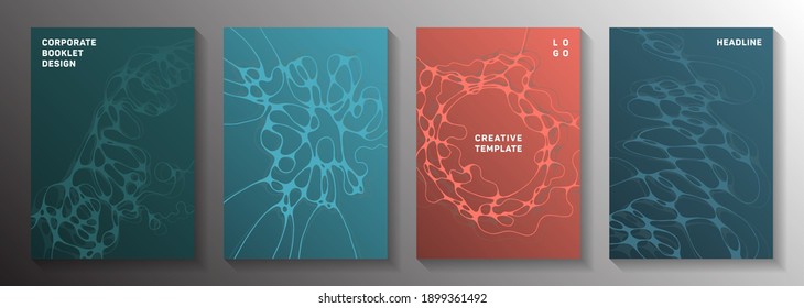 Magnetic field idea abstract vector covers. Marble curve lines network textures. Vivid notebook vector layouts. Radiology cover pages graphic design set.