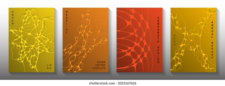 Magnetic field idea abstract vector covers. Mobile waves connection backgrounds. Abstract title page vector layouts. Radio physics cover pages graphic design set.