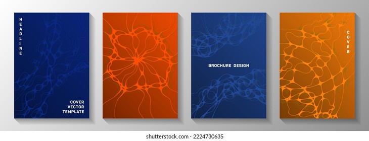 Abstrakte Vektorgrafik-Titelbilder für Magnetfelder. Überkreuzte Kurvenlinien Netztexturen. Titel Titel Seite Vektorgrafiken Layouts. Grafikdesign-Cover-Set für Ingenieurseiten