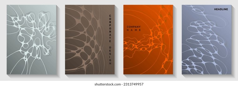 Magnetic field idea abstract vector covers. Doodle waves torrent textures. Stylish notebook vector templates. Radiology cover pages graphic design set.
