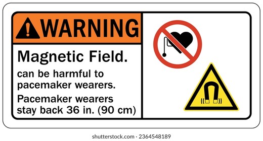 Magnetic field and pacemaker warning sign and labels