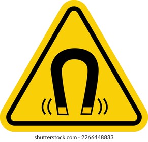 Magnetic field sign. Yellow triangle. Danger. Warning sign. Danger zone. Magnet.