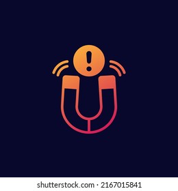 magnetic field warning icon with magnet, vector