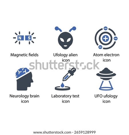 Magnetic fields, Ufology alien, Atom electron, Neurology brain, Laboratory test, UFO ufology, icon