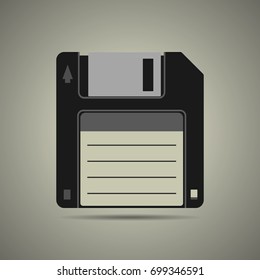 Magnetic floppy disc icon in flat style, isolated web icon, black and white colors