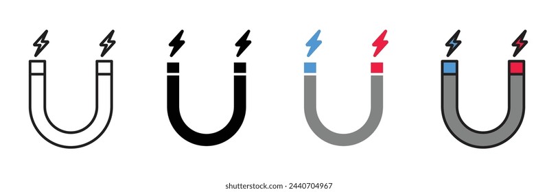 Magnetic Force and Attraction Icons. Symbols for Electromagnetic Technology and Magnetism