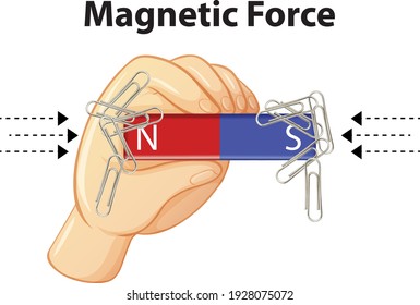 Magnetic Force with many paper clips on white background illustration