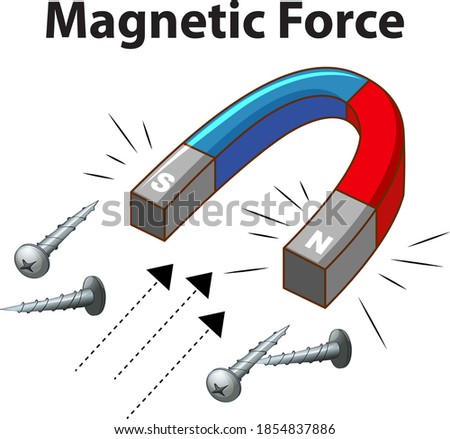 Magnetic Force with many screw on white background illustration