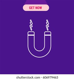 Magnetic Force Vector Icon, Magnet that can both attract and push steel objects on the purple background symbol. Simple, modern flat vector illustration for mobile app, website or desktop app 