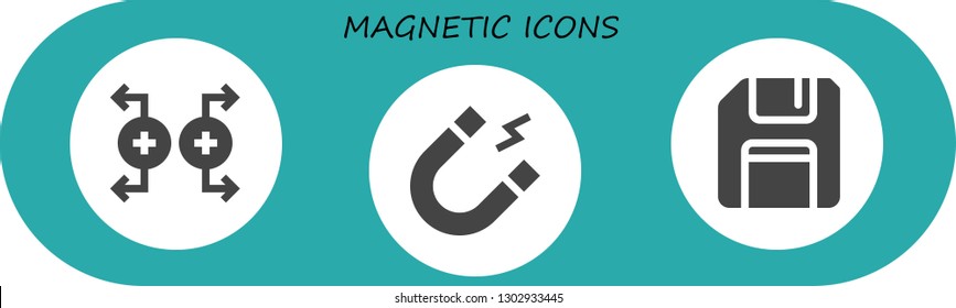  magnetic icon set. 3 filled magnetic icons.  Simple modern icons about  - Magnet, Floppy disk
