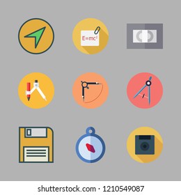 magnetic icon set. vector set about diskette, videotape, physics and compass icons set.