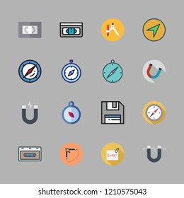 magnetic icon set. vector set about videotape, magnet, physics and compass icons set.