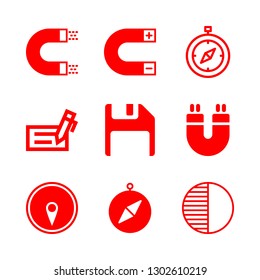 magnetic icons set with diskette, south on compass black tool symbol and commercial payment tools pen signing a check vector set