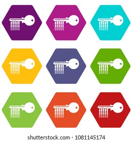 Magnetic key icons 9 set coloful isolated on white for web