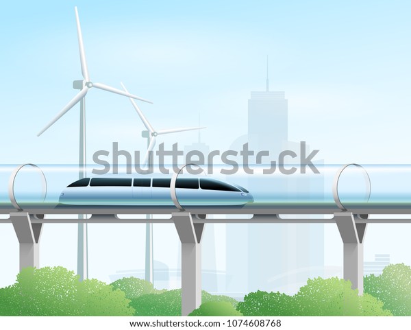 Magnetic Levitation Train Moving On Skyway Stock Vector (Royalty Free ...