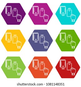 Magnetic lock icons 9 set coloful isolated on white for web